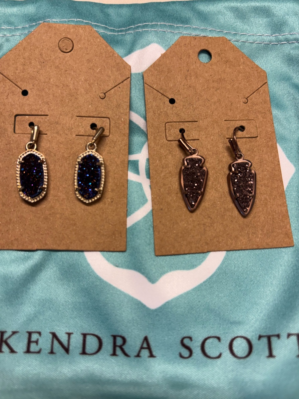 Kendra Scott Gold-Tone Druzy Drop Earrings in Dark Blue and Brown